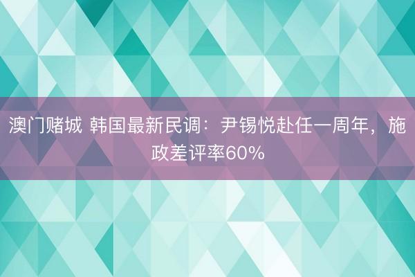 澳门赌城 韩国最新民调：尹锡悦赴任一周年，施政差评率60%
