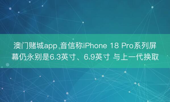澳门赌城app 音信称iPhone 18 Pro系列屏幕仍永别是6.3英寸、6.9英寸 与上一代换取