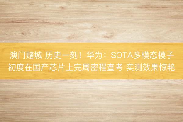 澳门赌城 历史一刻！华为：SOTA多模态模子初度在国产芯片上完周密程查考 实测效果惊艳
