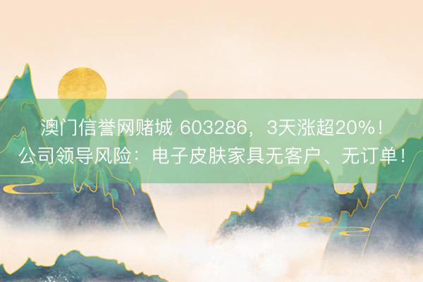 澳门信誉网赌城 603286，3天涨超20%！公司领导风险：电子皮肤家具无客户、无订单！