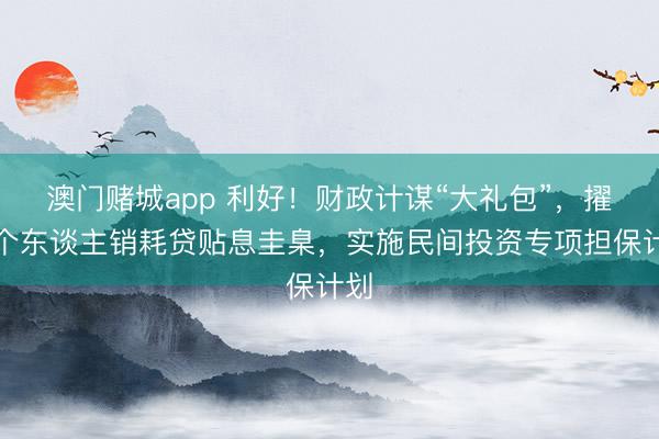 澳门赌城app 利好！财政计谋“大礼包”，擢升个东谈主销耗贷贴息圭臬，实施民间投资专项担保计划