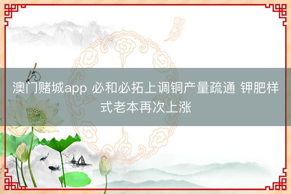澳门赌城app 必和必拓上调铜产量疏通 钾肥样式老本再次上涨