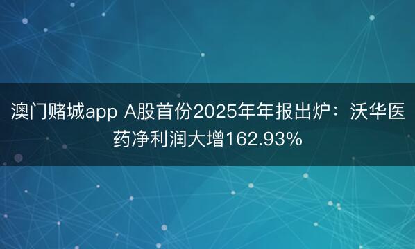 澳门赌城app A股首份2025年年报出炉:沃华医药净利润大增162.93%