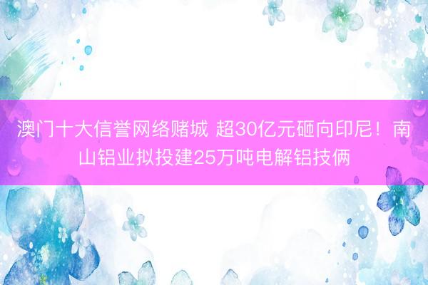澳门十大信誉网络赌城 超30亿元砸向印尼!南山铝业拟投建25万吨电解铝技俩