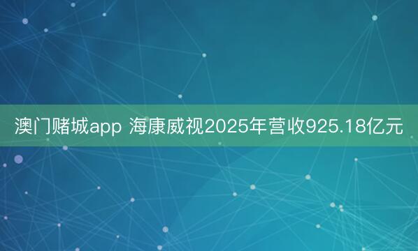澳门赌城app 海康威视2025年营收925.18亿元