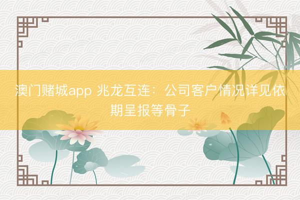 澳门赌城app 兆龙互连：公司客户情况详见依期呈报等骨子