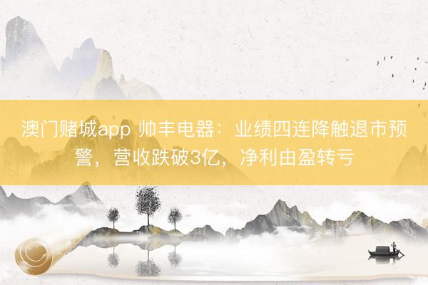 澳门赌城app 帅丰电器:业绩四连降触退市预警,营收跌破3亿,净利由盈转亏