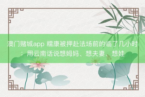 澳门赌城app 糯康被押赴法场前的临了几小时：用云南话说想姆妈、想夫妻、想娃