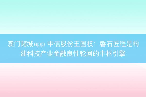 澳门赌城app 中信股份王国权：磐石匠程是构建科技产业金融良性轮回的中枢引擎