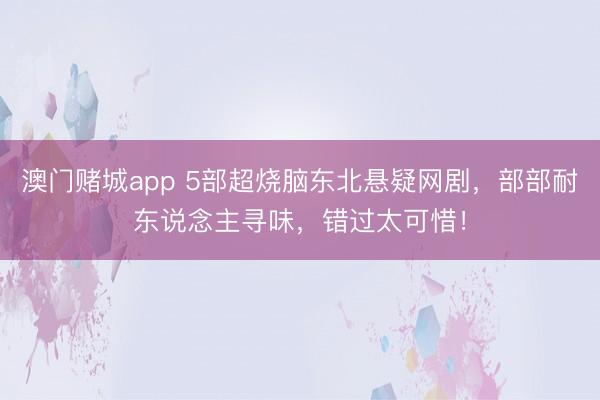澳门赌城app 5部超烧脑东北悬疑网剧，部部耐东说念主寻味，错过太可惜！