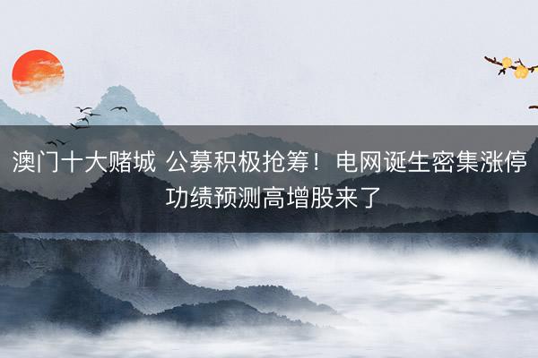 澳门十大赌城 公募积极抢筹！电网诞生密集涨停 功绩预测高增股来了