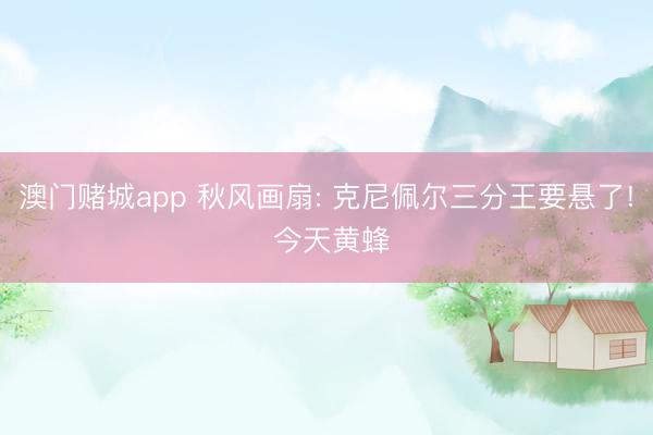 澳门赌城app 秋风画扇: 克尼佩尔三分王要悬了! 今天黄蜂