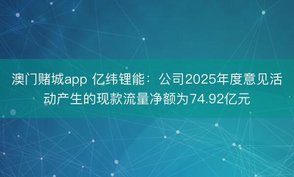 澳门赌城app 亿纬锂能：公司2025年度意见活动产生的现款流量净额为74.92亿元