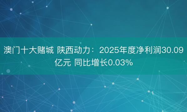 澳门十大赌城 陕西动力：2025年度净利润30.09亿元 同比增长0.03%